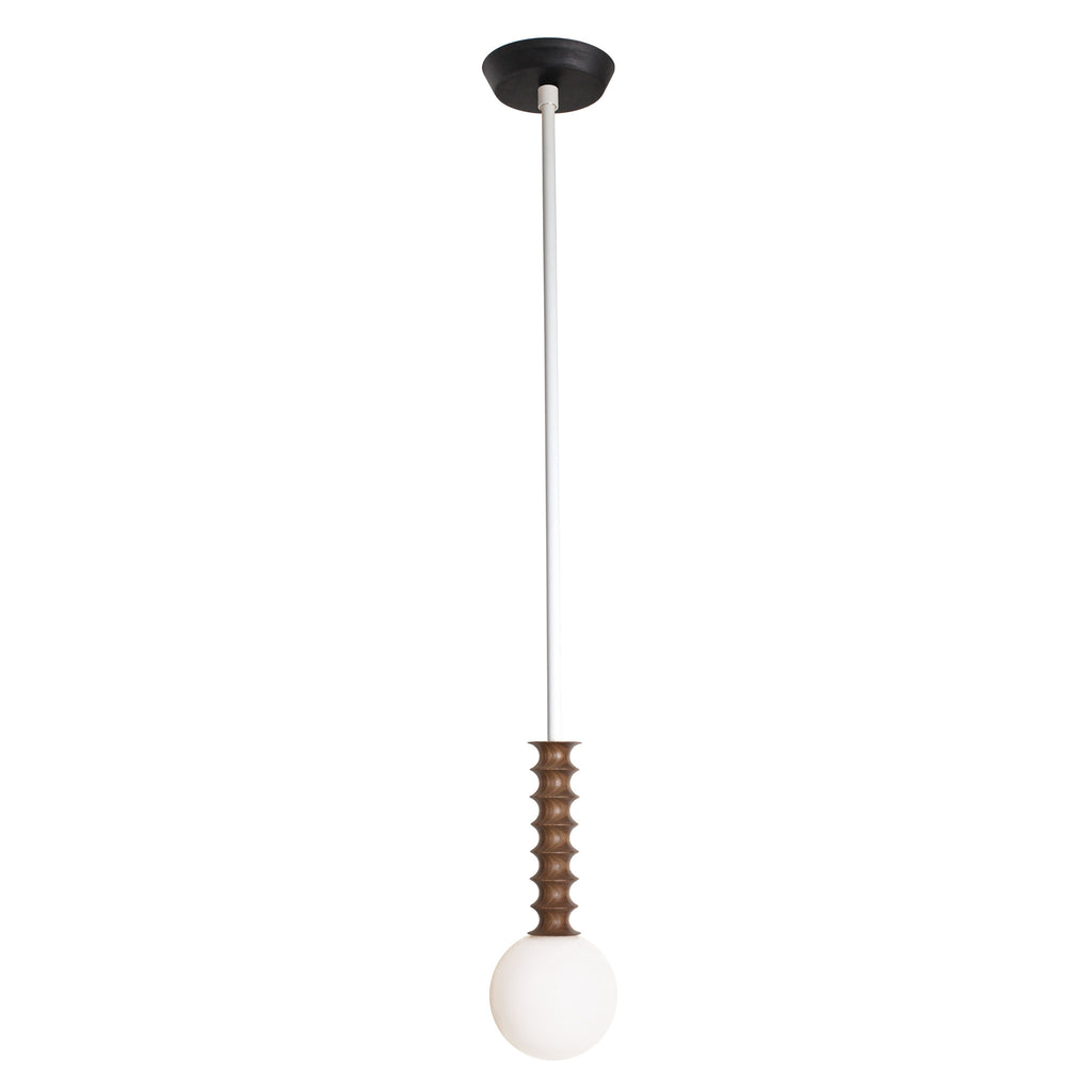 Joslyn Pendant shown in Walnut with White and a Black Stained canopy.