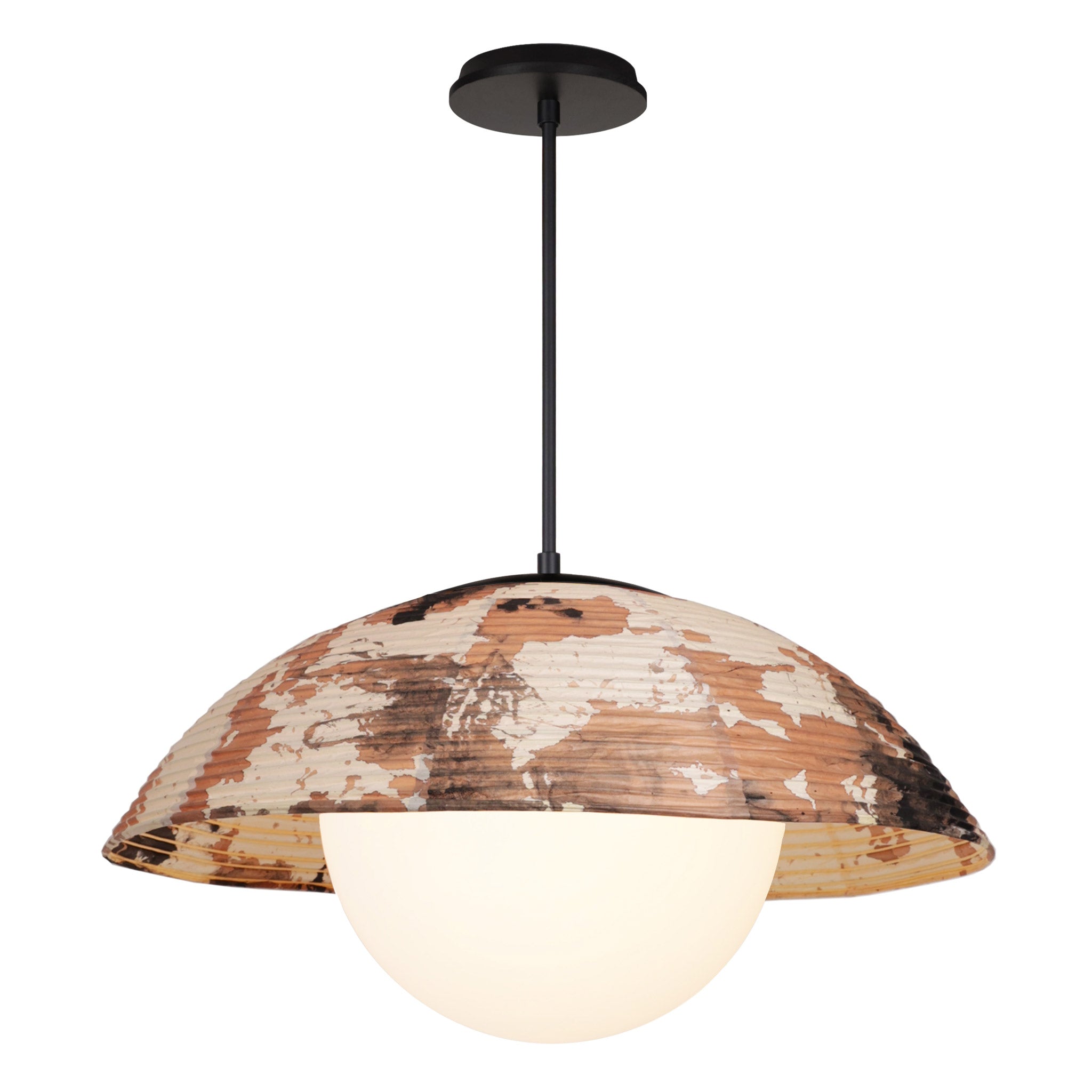Maru Pendant with a Kakishibu Shade shown in Matte Black with a Black Stained Wood canopy