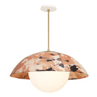 Maru Pendant with a Kakishibu Shade shown in Brass with a Bone Ceramic canopy