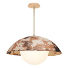 Maru Pendant with a Kakishibu Shade shown in Brass with a Maple Wood canopy