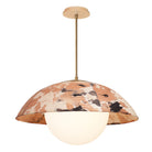 Maru Pendant with a Kakishibu Shade shown in Heirloom Brass with a Maple Wood canopy