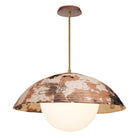 Maru Pendant with a Kakishibu Shade shown in Heirloom Brass with a Walnut Wood canopy
