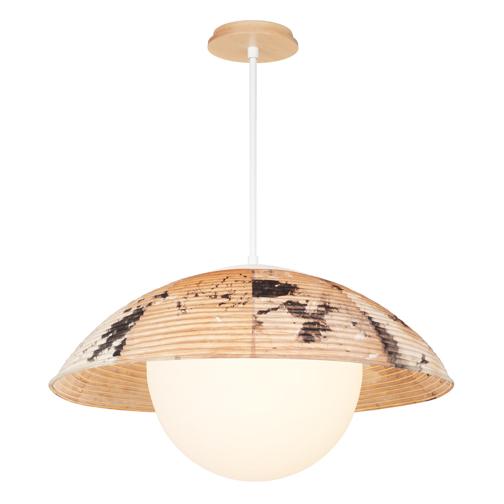Maru Pendant with a hand-painted Kakishibu shade with White and a Maple wood canopy