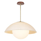 Maru Pendant with a Natural shade shown in Heirloom Brass with a Walnut Wood canopy