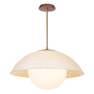 Maru Pendant with a Natural shade shown in Heirloom Brass with a Walnut Wood canopy