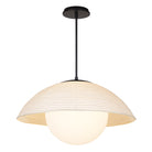 Maru Pendant with a Natural shade shown in Matte Black with a Black Stained Wood canopy