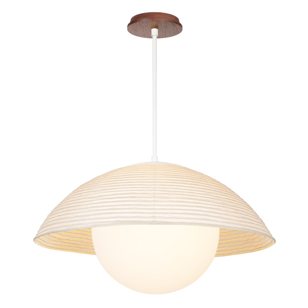 Maru Pendant with a Natural shade shown in White with a Walnut Wood canopy