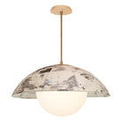 Maru Pendant with a Sumi Shade shown in Heirloom Brass with a Black Stained Wood canopy