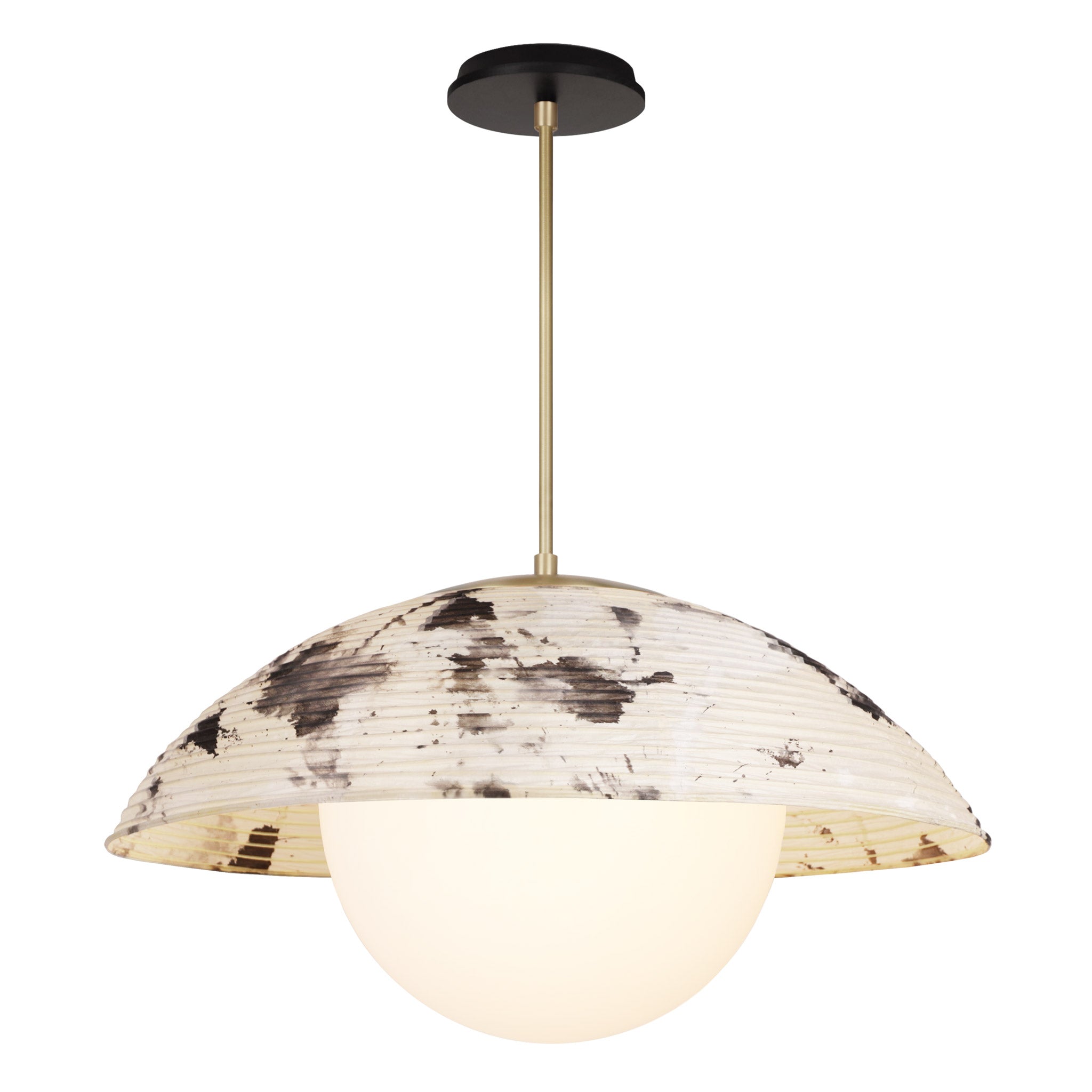 Maru Pendant with a Sumi Shade shown in Brass with a Black Stained Wood canopy