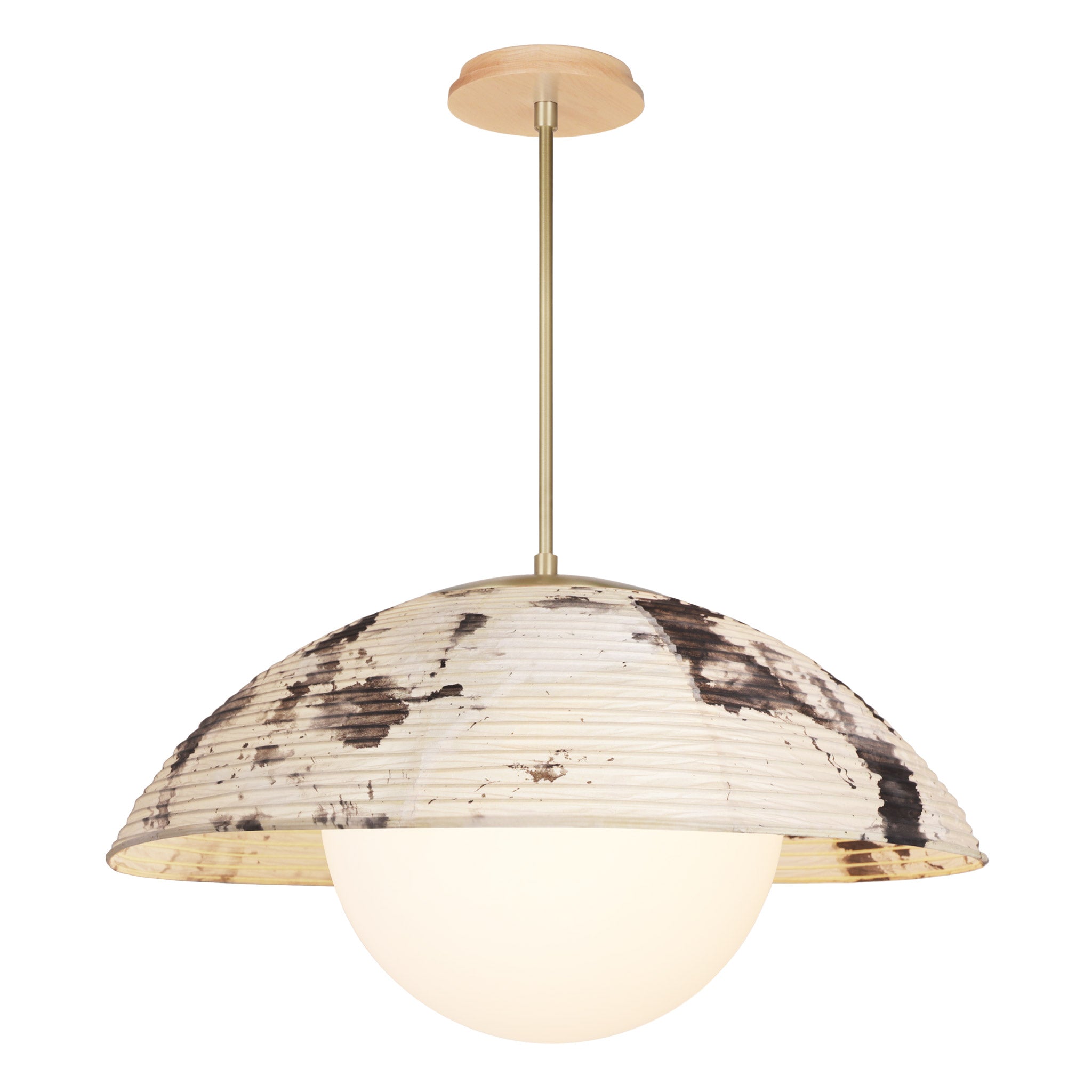 Maru Pendant with a Sumi Shade shown in Brass with a Maple Wood canopy