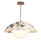 Maru Pendant with a Sumi Shade shown in Heirloom Brass with a Walnut Wood canopy
