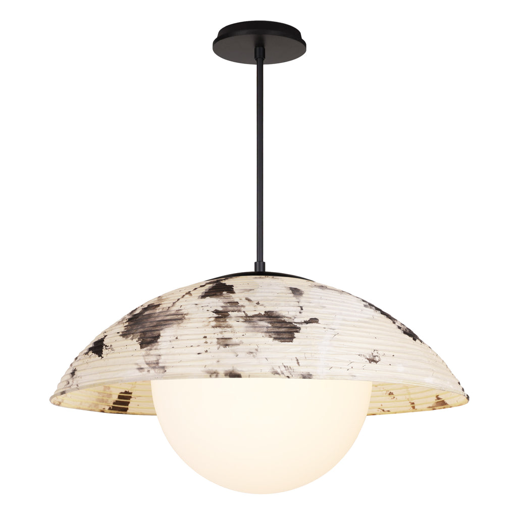 Maru Pendant with a Sumi Shade shown in Matte Black with a Black Stained Wood canopy