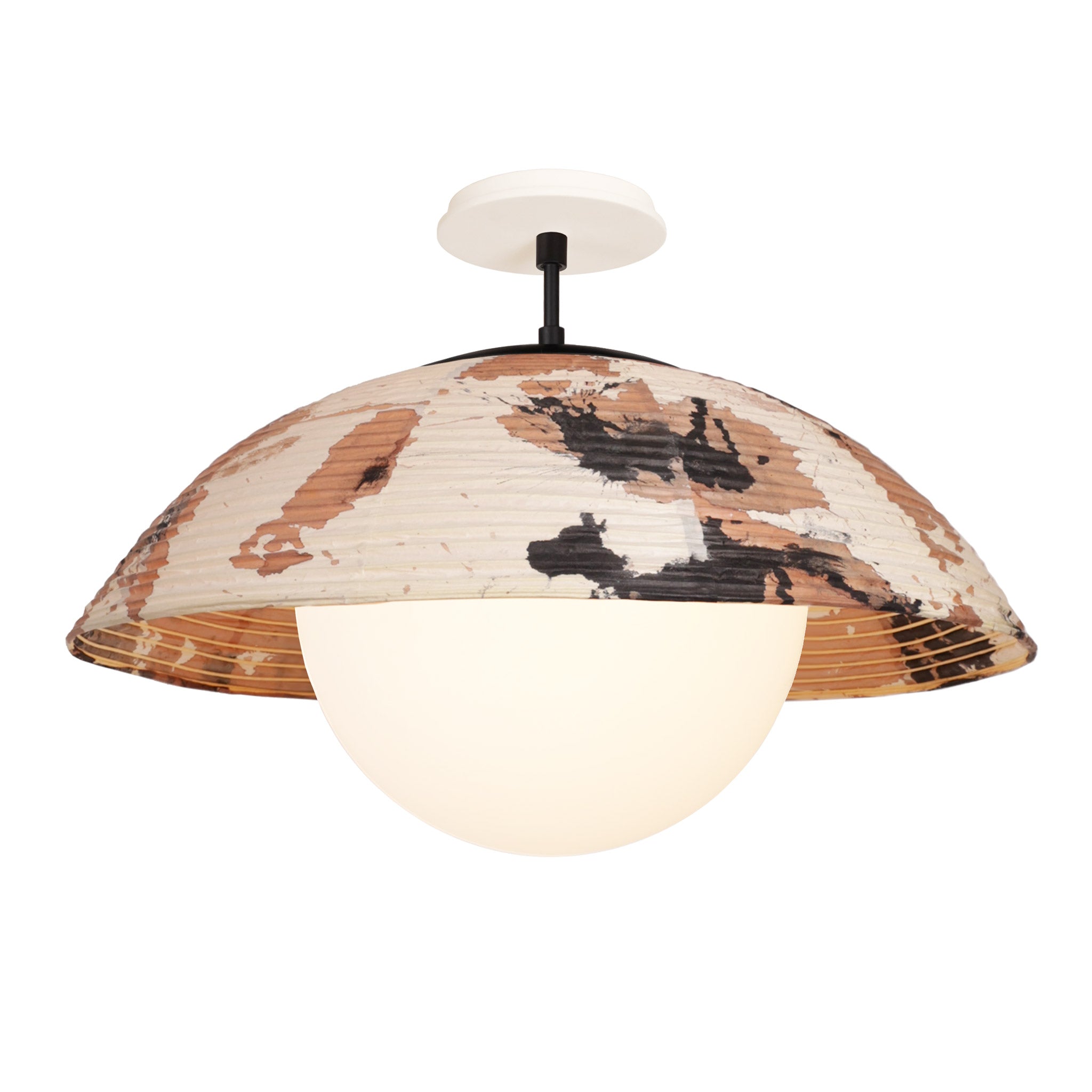 Maru Surface with a hand-painted chōchin washi shade shown in Kakishibu with Matte Black and a Bone Ceramic canopy