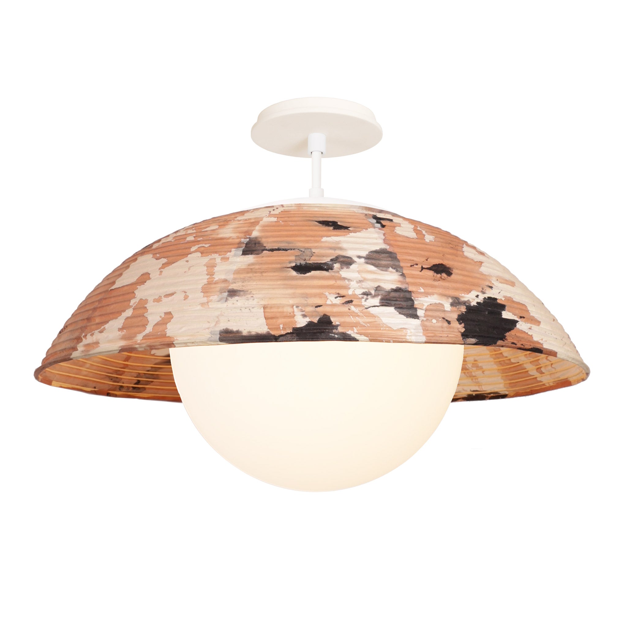 Maru Surface with a hand-painted chōchin washi shade shown in Kakishibu with White and a Bone Ceramic canopy