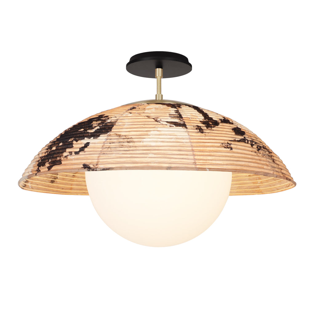 Maru Surface with a Hand-painted shade shown in Kakishibu with Brass and a Black Stained Wood canopy
