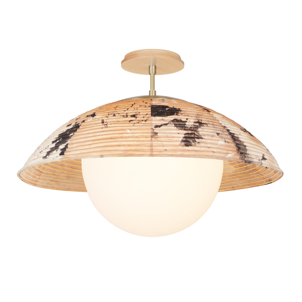 Maru Surface with a Hand-painted shade shown in Kakishibu with Brass and a Maple Wood canopy
