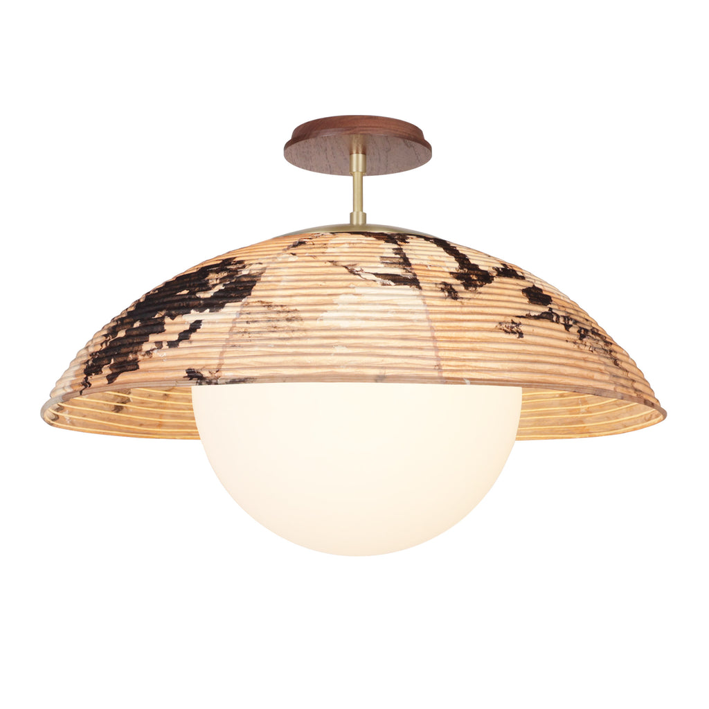 Maru Surface with a Hand-painted shade shown in Kakishibu with Brass and a Walnut Wood canopy