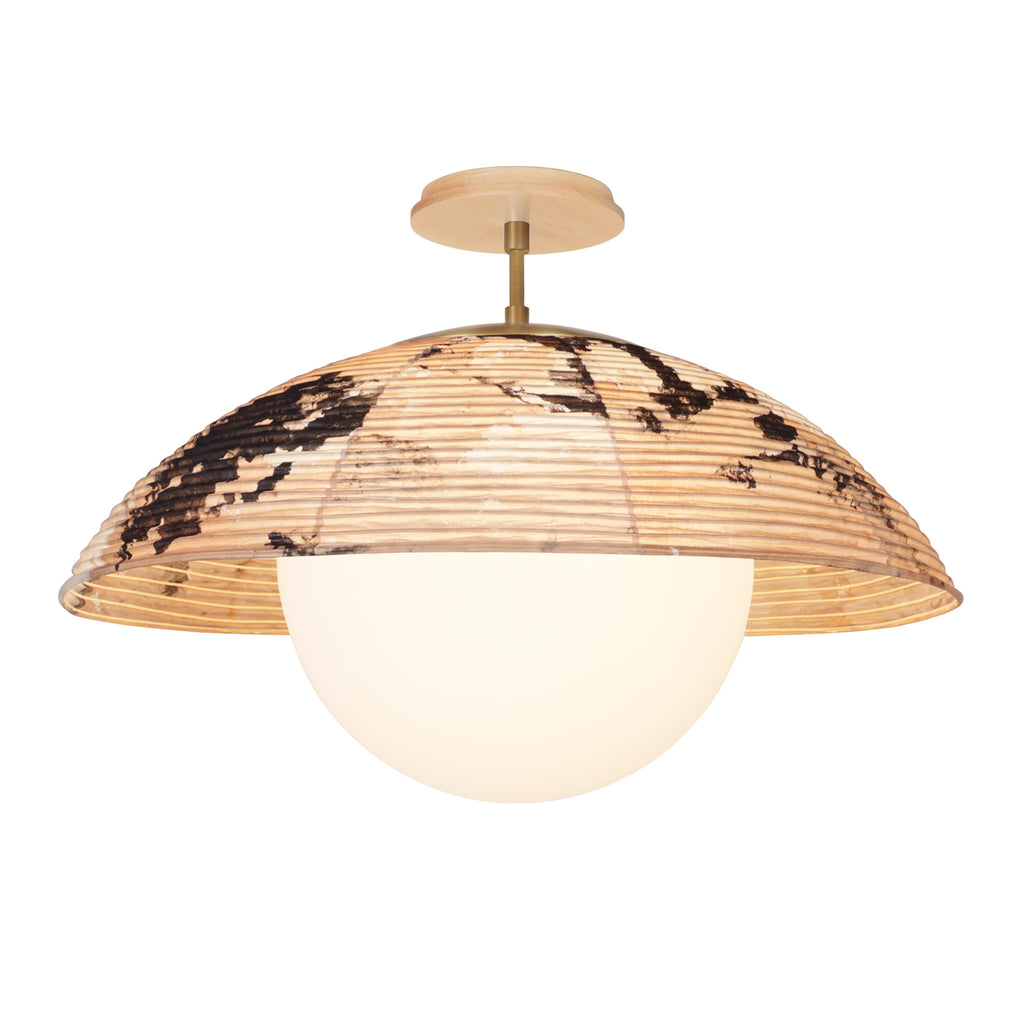 Maru Surface with a Hand-painted shade shown in Kakishibu with Heirloom Brass and a Maple Wood canopy