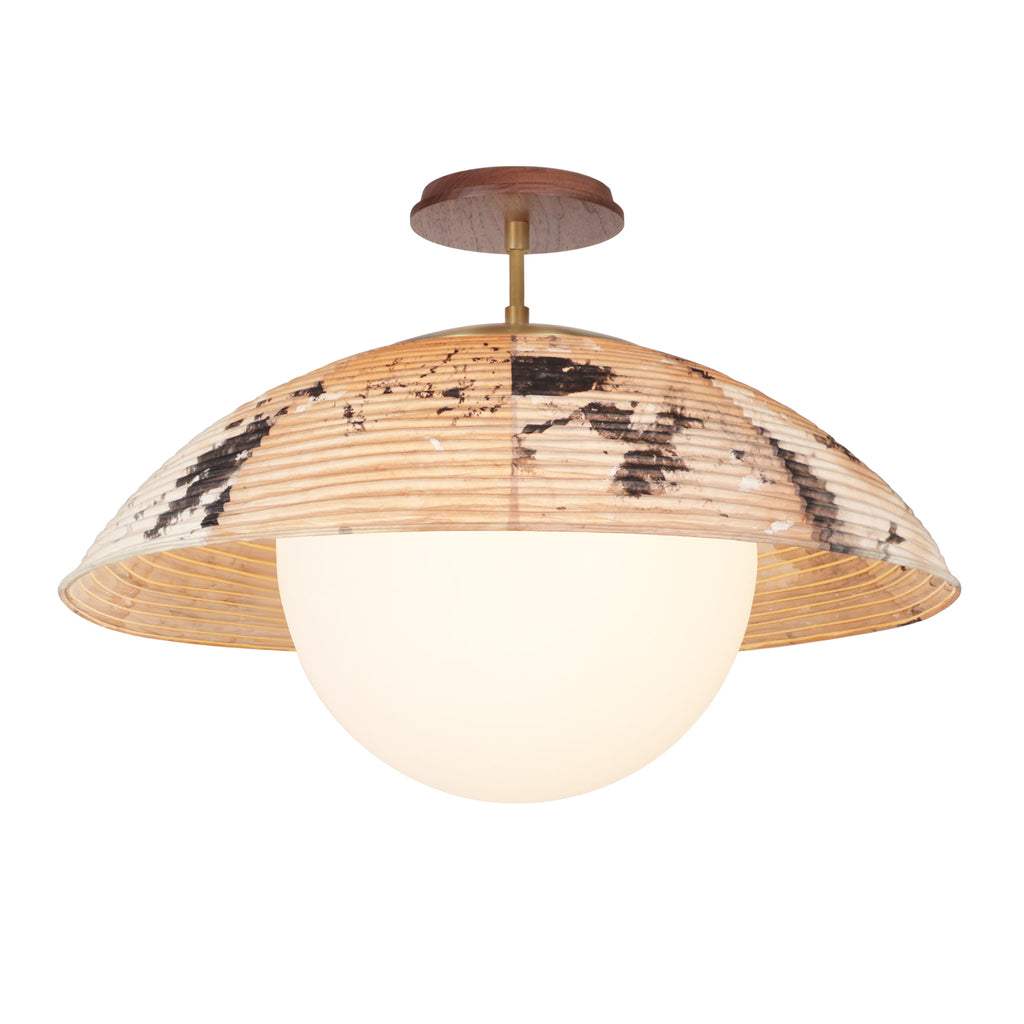 Maru Surface with a Hand-painted shade shown in Kakishibu with Heirloom Brass and a Walnut Wood canopy