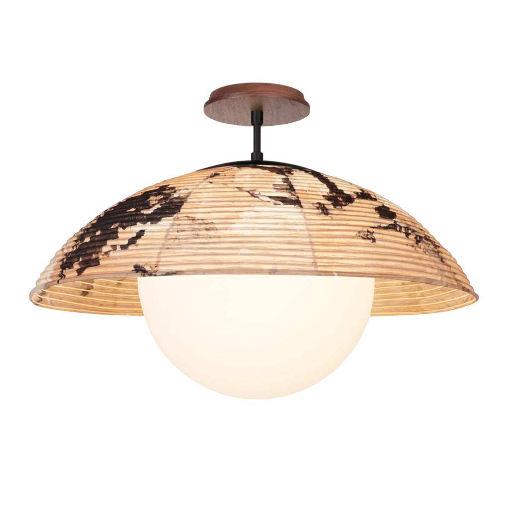 Maru Surface with a Hand-painted shade shown in Kakishibu with Matte Black and a Walnut Wood canopy