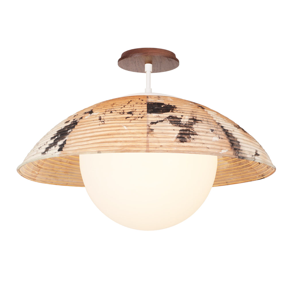 Maru Surface with a Hand-painted shade shown in Kakishibu with White and a Walnut Wood canopy