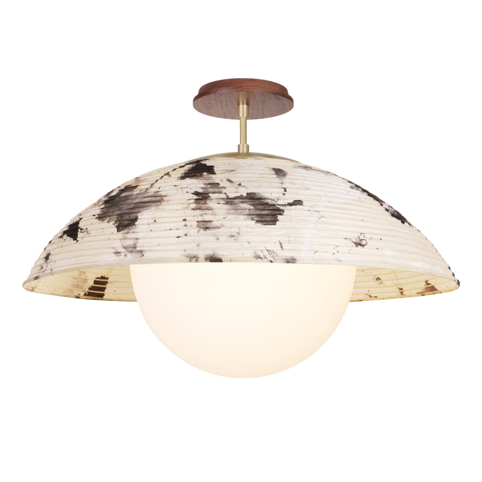 Maru Surface with a Sumi Shade shown in Brass with a Walnut Wood canopy