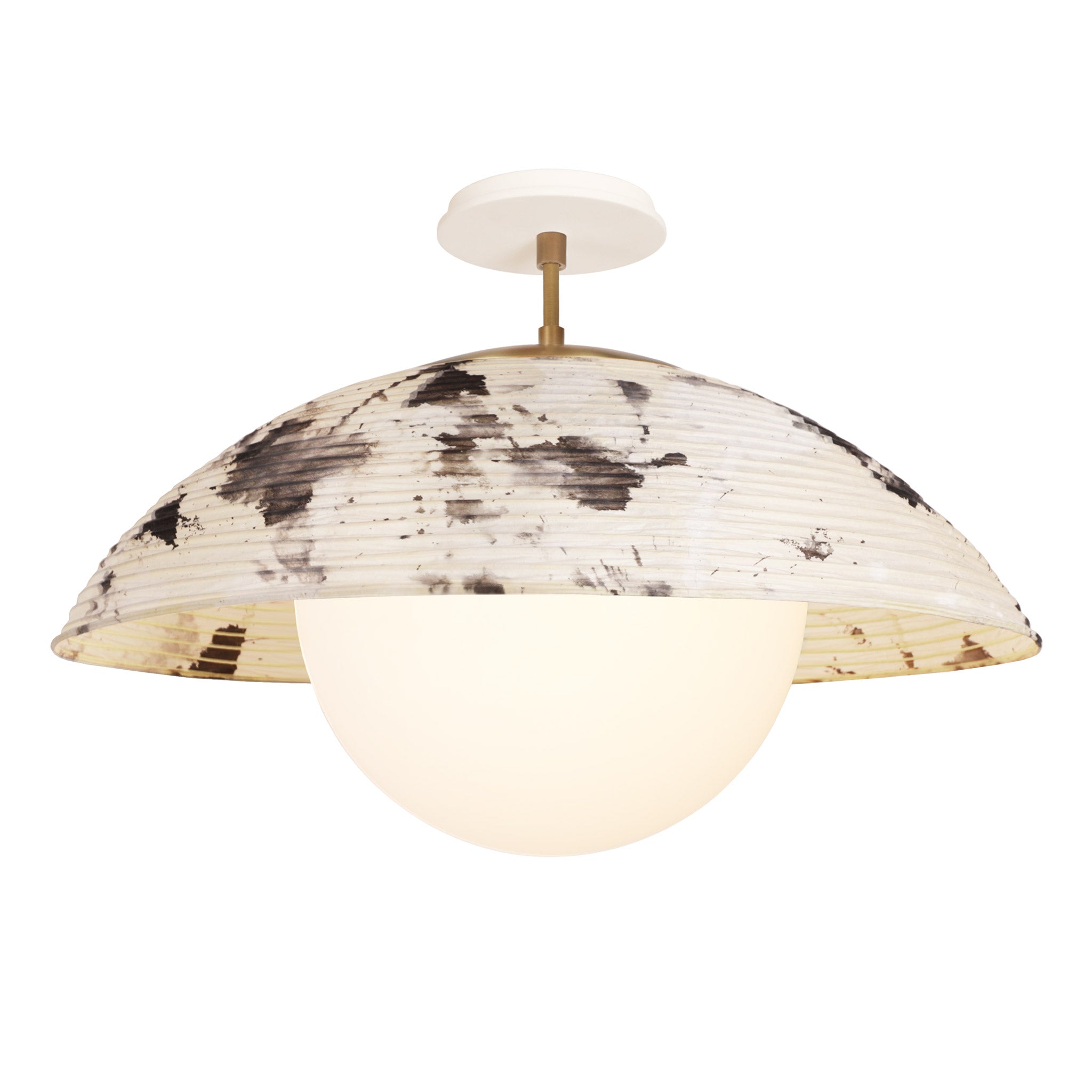 Maru Surface with a Sumi Shade shown in Heirloom Brass with a Bone Ceramic canopy