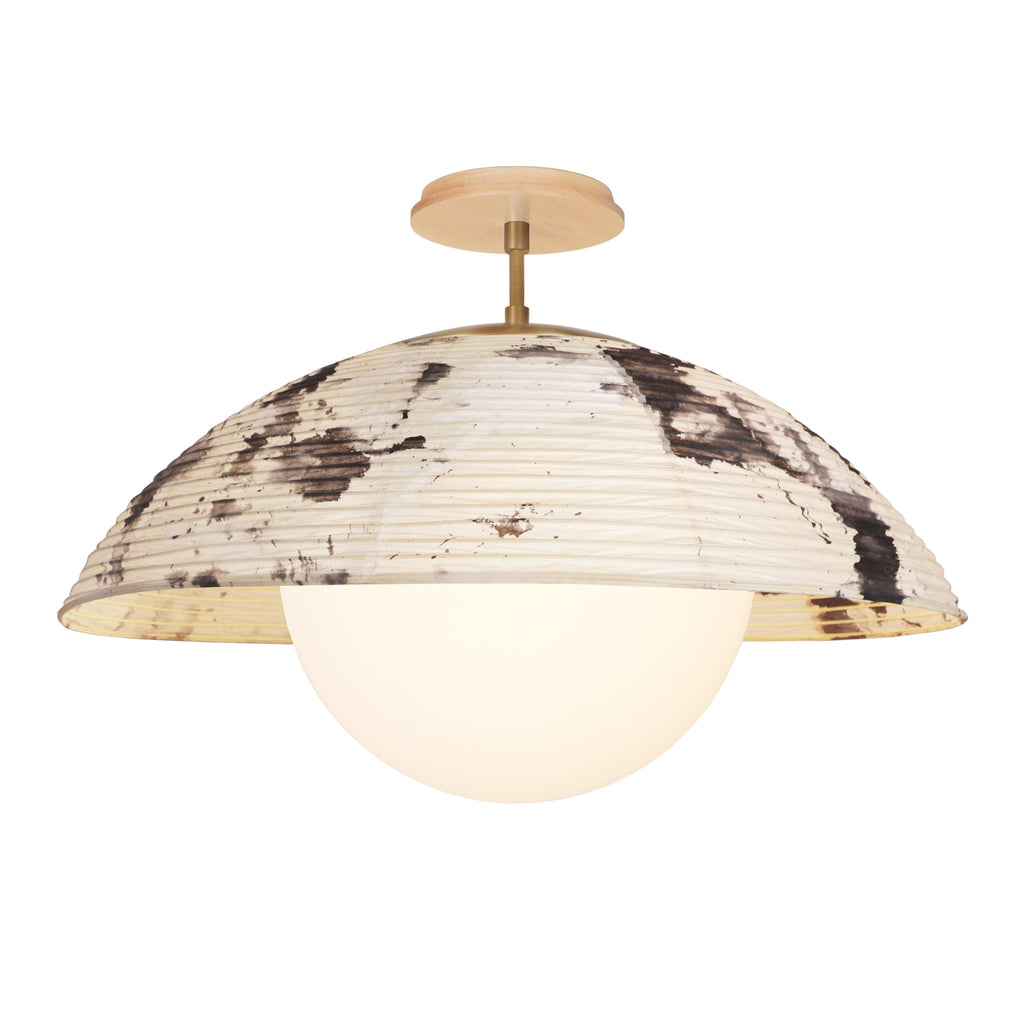 Maru Surface with a Sumi Shade shown in Heirloom Brass with a Maple Wood canopy