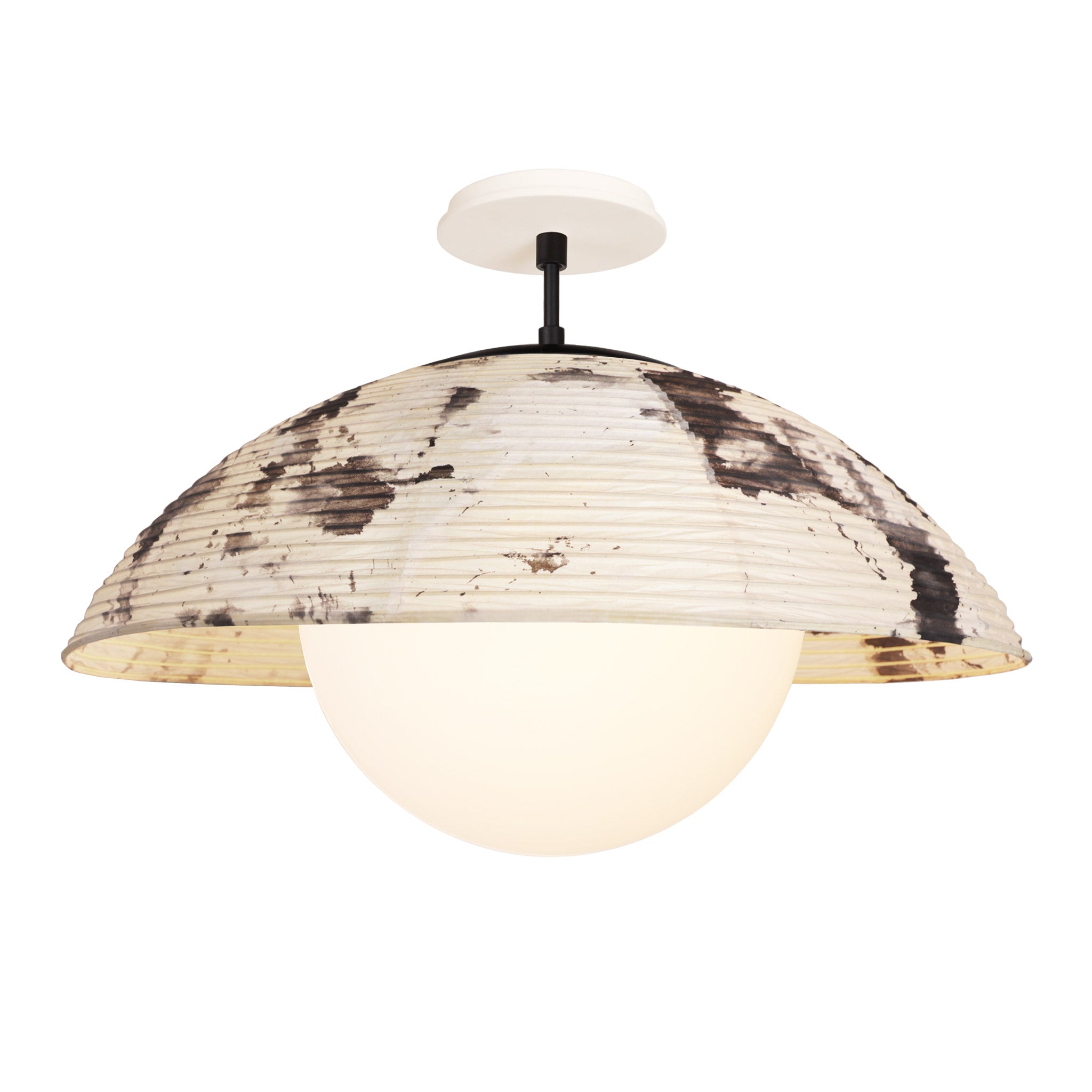 和紙照明 wash light エッセンシャルストア Maru Surface | Washi Paper Flush Mount in Sumi Finish – Cedar & Moss