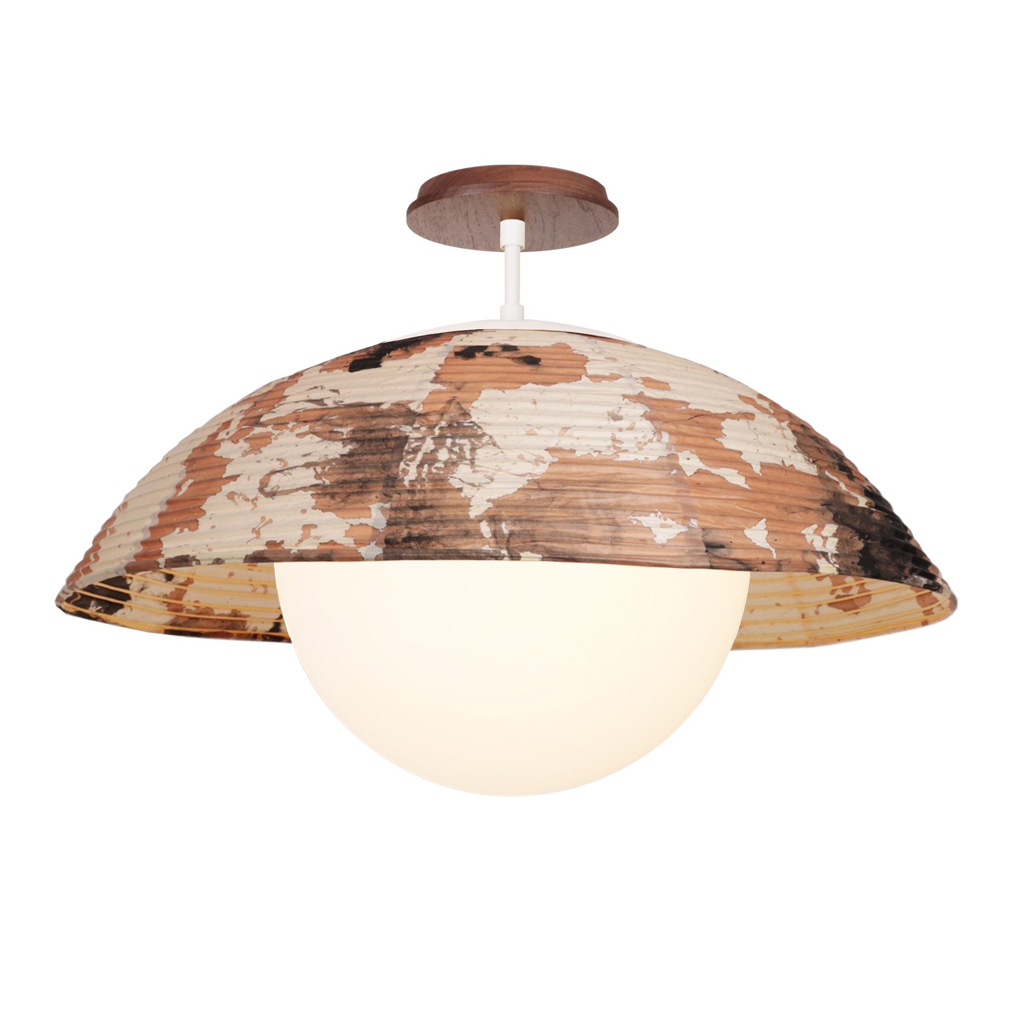 Maru Surface with a hand-painted chōchin washi shade shown in Kakishibu with White and a Walnut Wood canopy