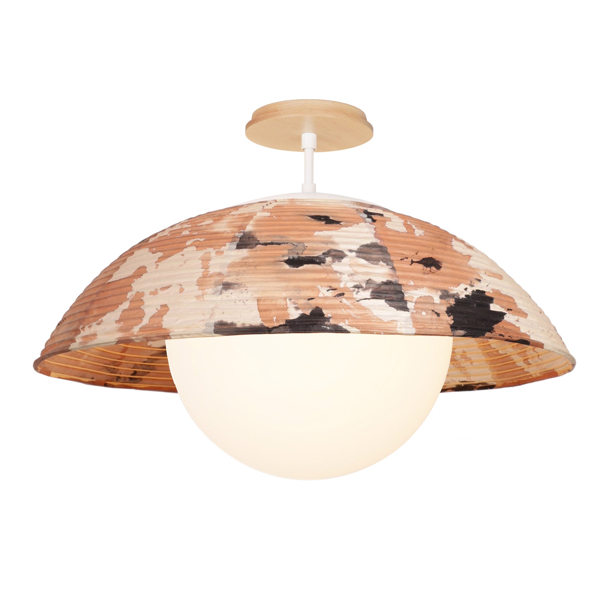Maru Surface with a hand-painted chōchin washi shade shown in Kakishibu with White and a Maple Wood canopy