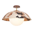 Maru Surface with a hand-painted chōchin washi shade shown in Kakishibu with Heirloom Brass and a Walnut Wood canopy