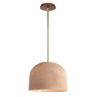 Morgan Pendant shown in Gloss Dusty Rose Glaze and Brass with a Walnut Wood Canopy