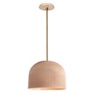 Morgan Pendant shown in Gloss Dusty Rose Glaze and Heirloom Brass with a Maple Wood Canopy