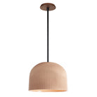 Morgan Pendant shown in Gloss Dusty Rose Glaze and Matte Black with a Walnut Wood Canopy