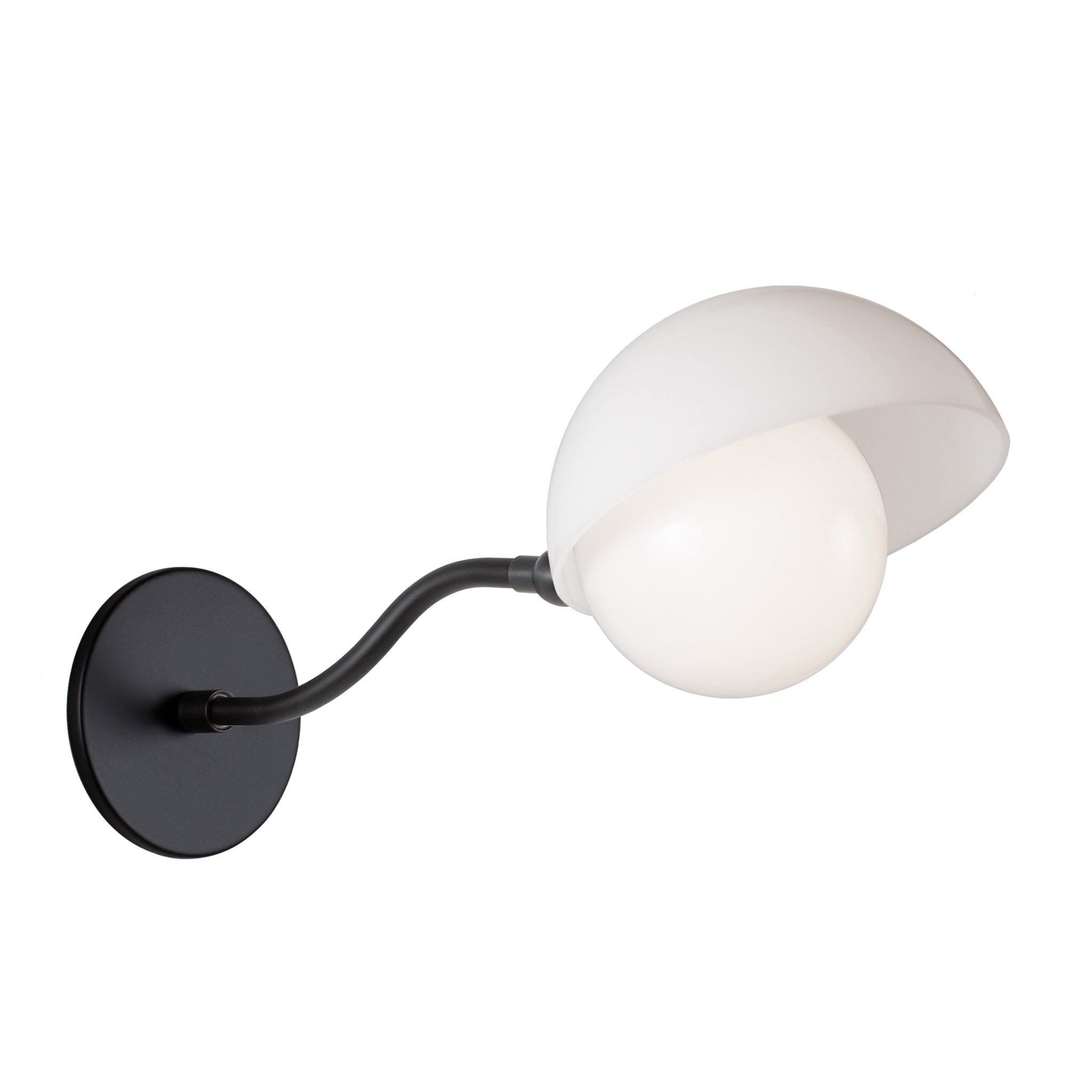 Noor Curve Sconce shown with a White Opal Acrylic Shade and Matte Black Arm and Canopy