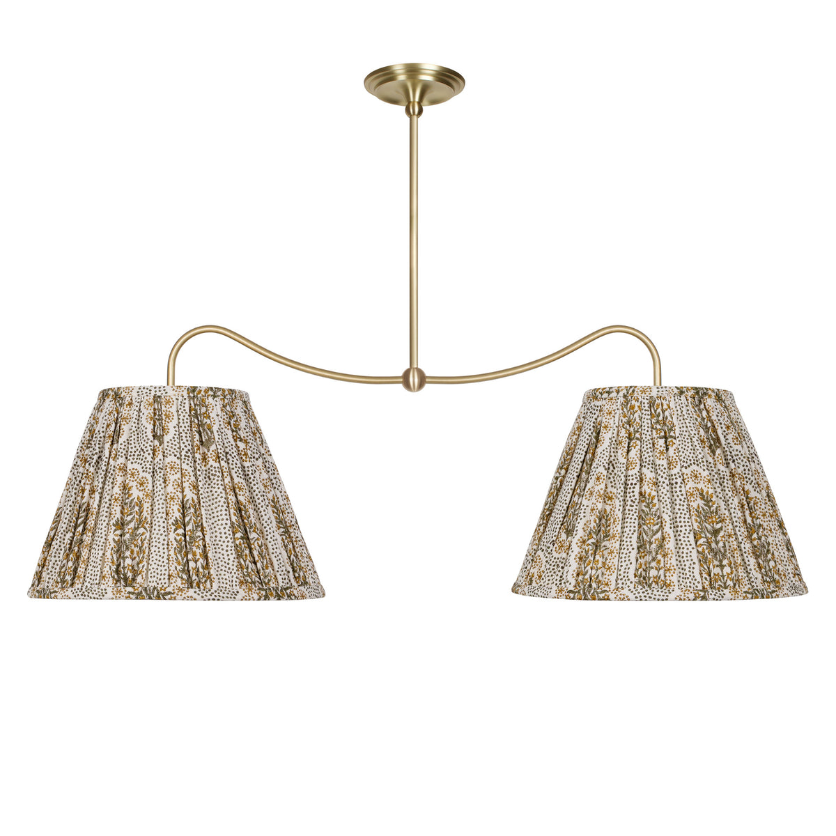 Oxford Grand Double Pendant shown in Brass with Winfleur Mustard Shades
