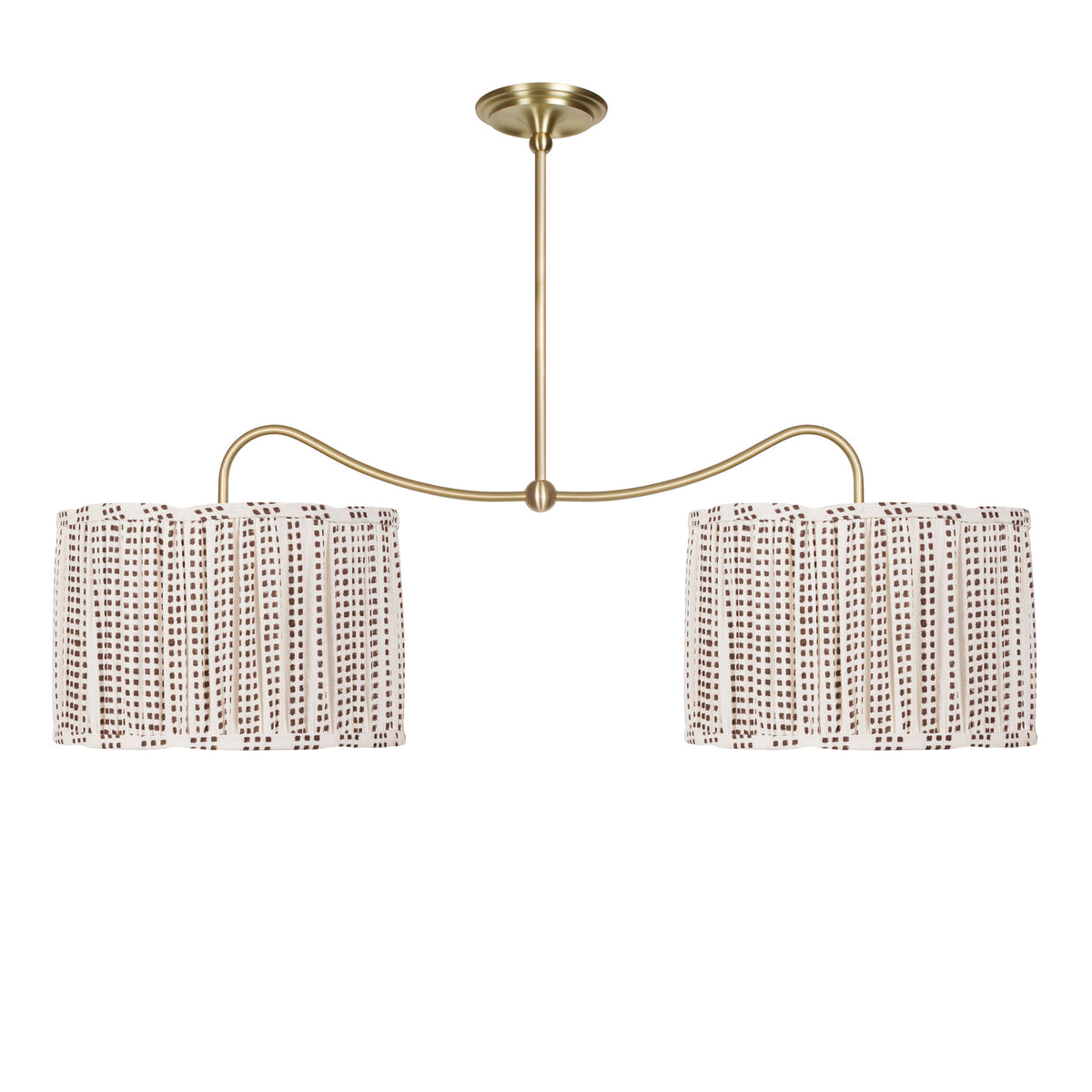 Oxford Grand Double Pendant shown in Brass with Aspen Coco Scallop 14" Shades