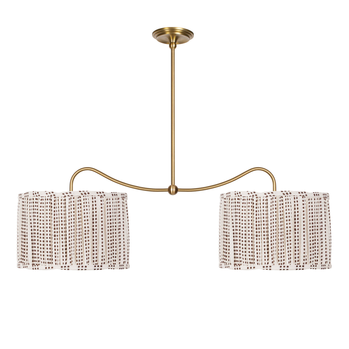Oxford Grand Double Pendant shown in Heirloom Brass with Aspen Coco Scallop 14" Shades