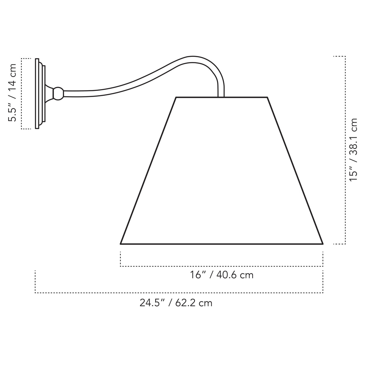 Cedar & Moss Oxford Grand Sconce with a 16" empire linen shade drawing with dimensions