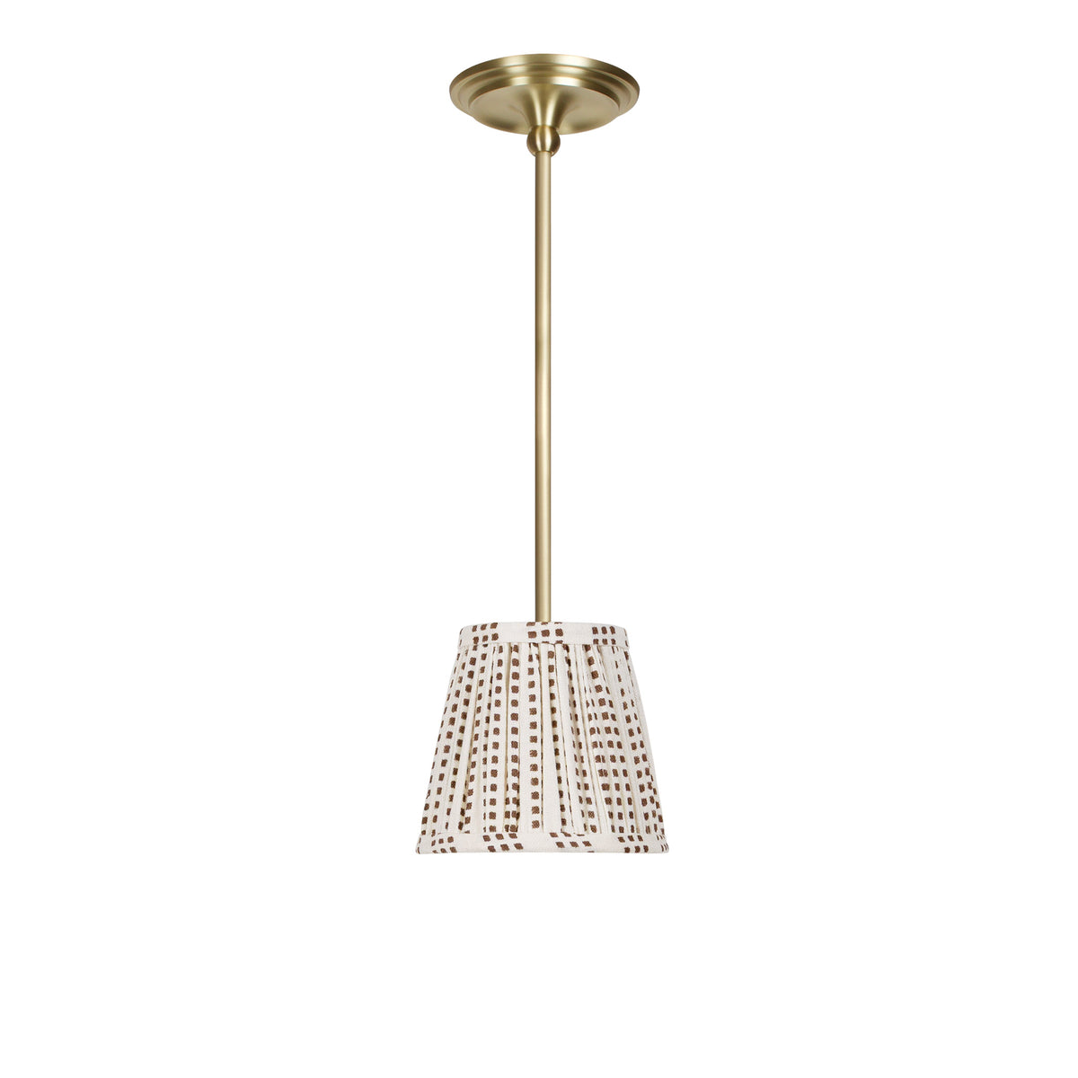 Oxford Pendant shown in Brass with an Aspen Coco Shade