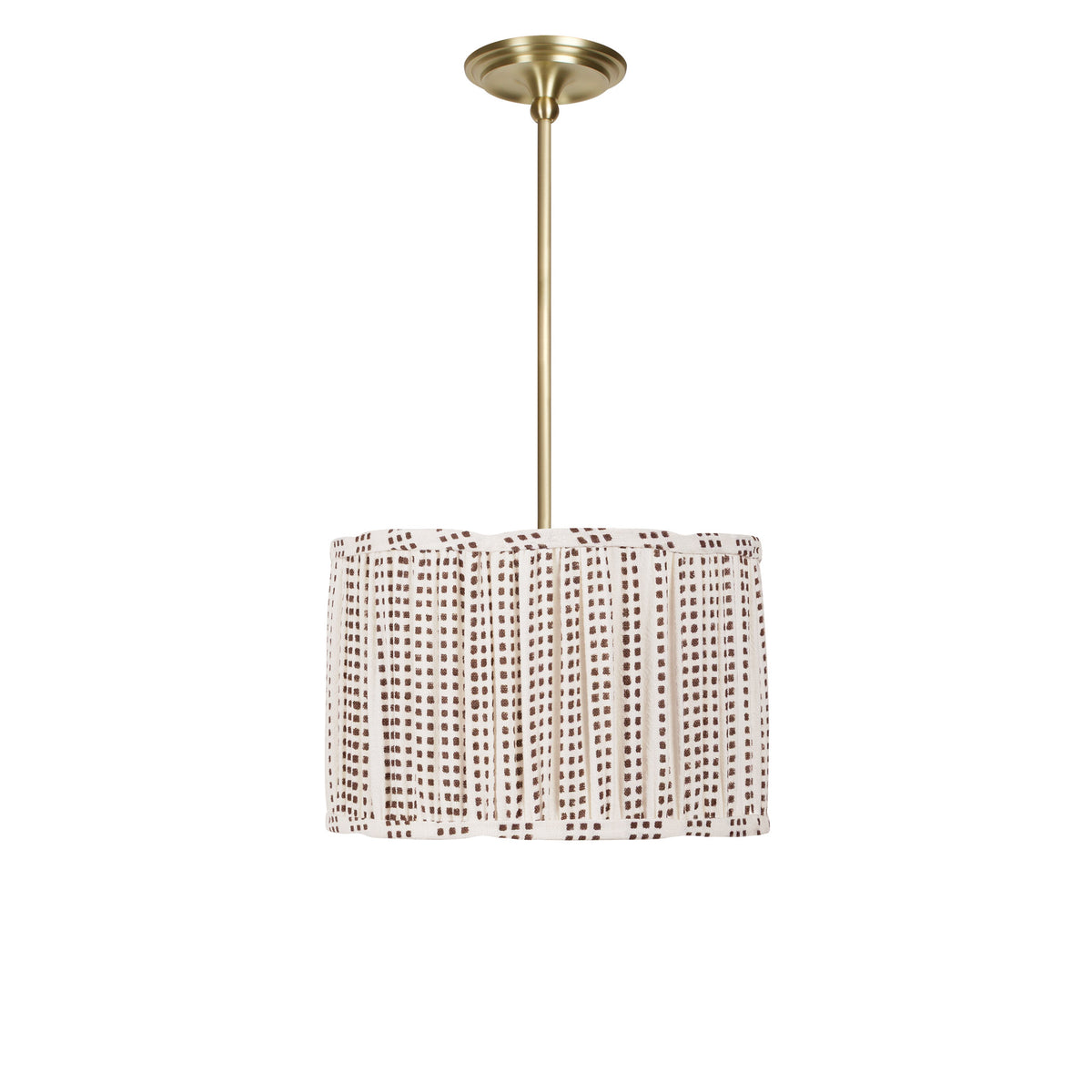 Oxford Pendant shown in Brass with an Aspen Coco Scallop 14" Shade