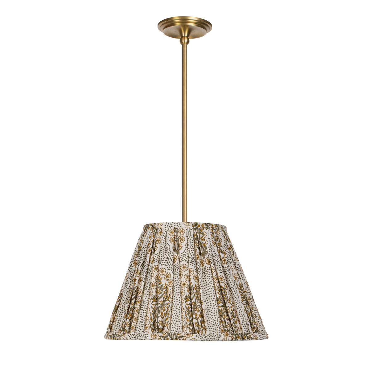 Oxford Pendant shown in Heirloom Brass with a Winfleur Mustard Shade