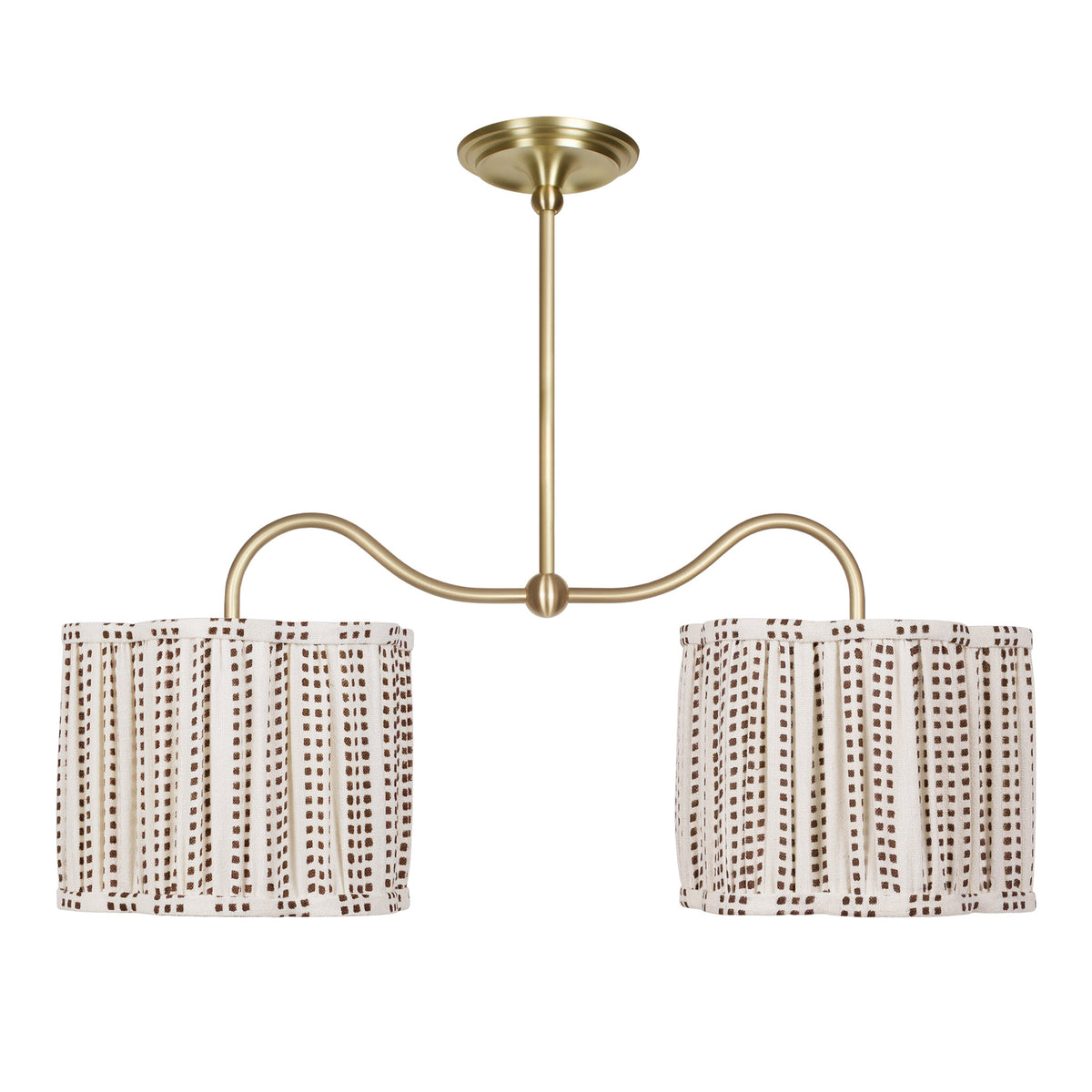 Oxford Petite Double Pendant shown in Brass with Aspen Coco Scallop 10" Shades