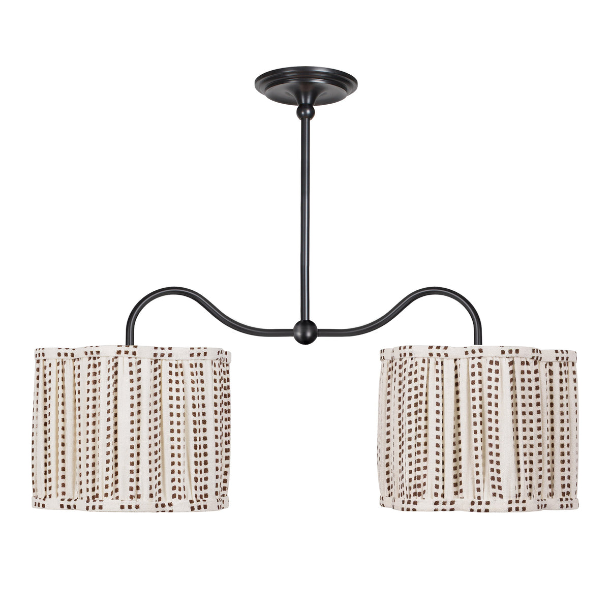 Oxford Petite Double Pendant shown in Graphite Patina with Aspen Coco Scallop 10" Shades