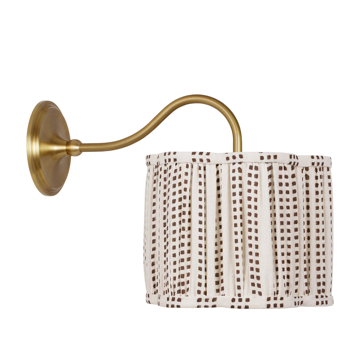 Oxford Petite Sconce shown in Heirloom Brass with an Aspen Coco Scallop Shade