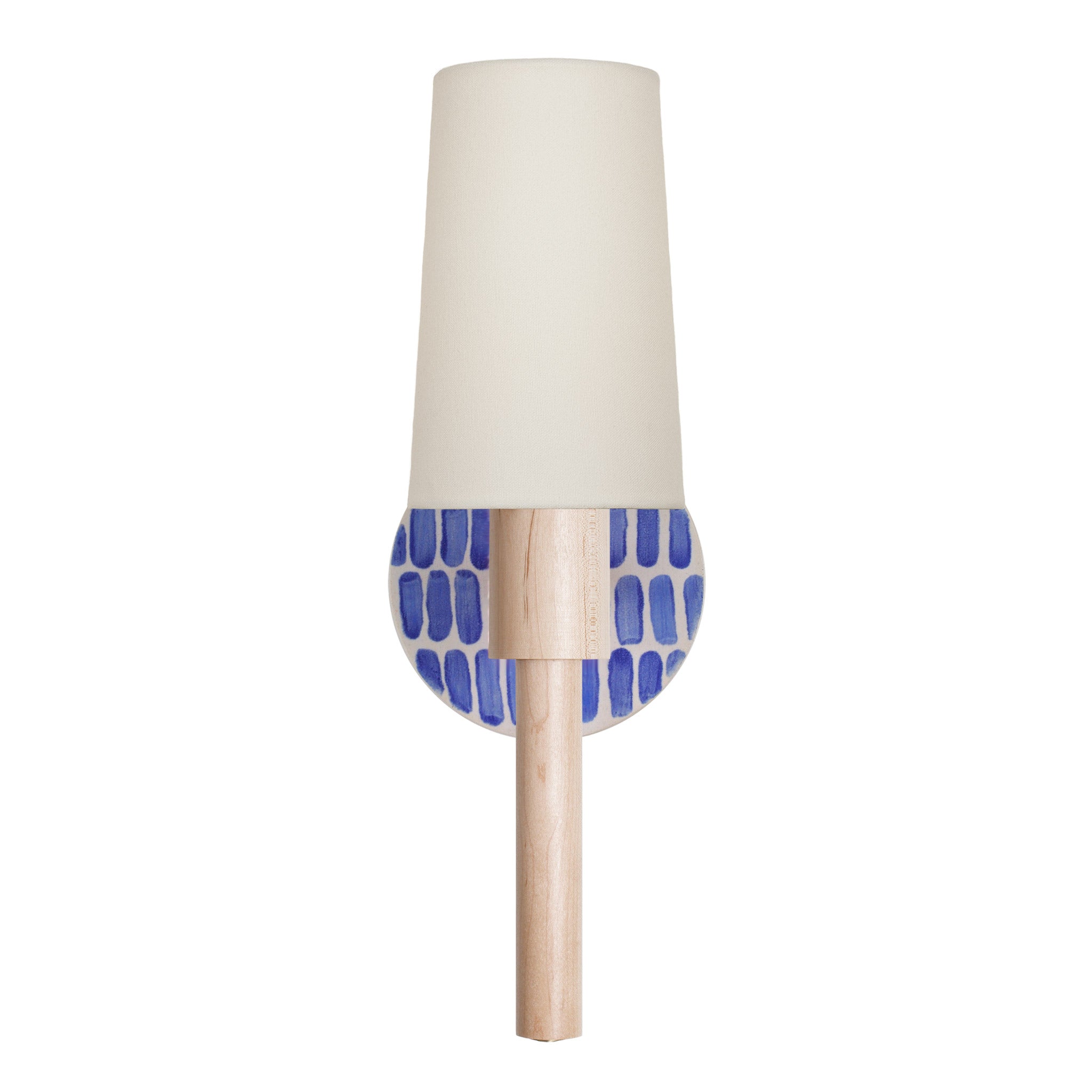 Parker Linen shown in Maple with a Blue Dot Stripe Ceramic