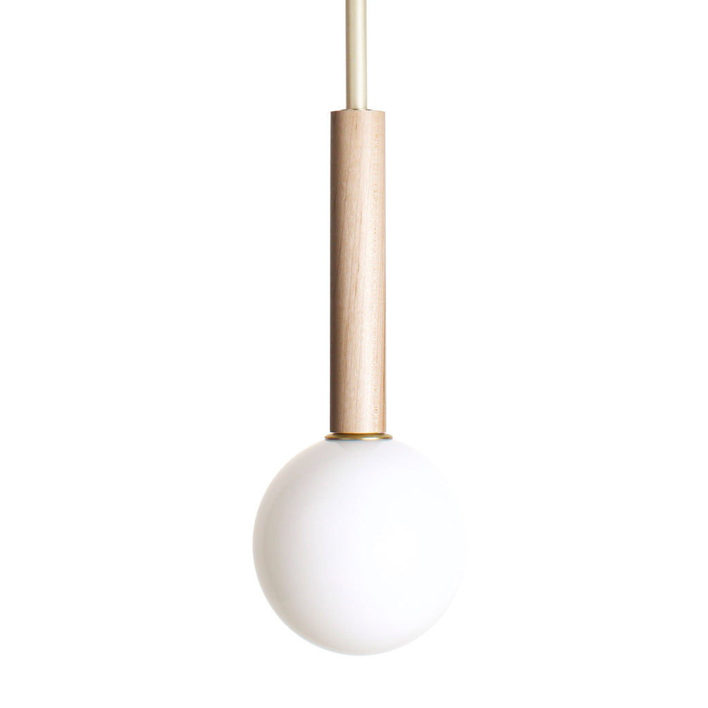 Parker Pendant for Vaulted Ceiling shown in Maple with Brass.