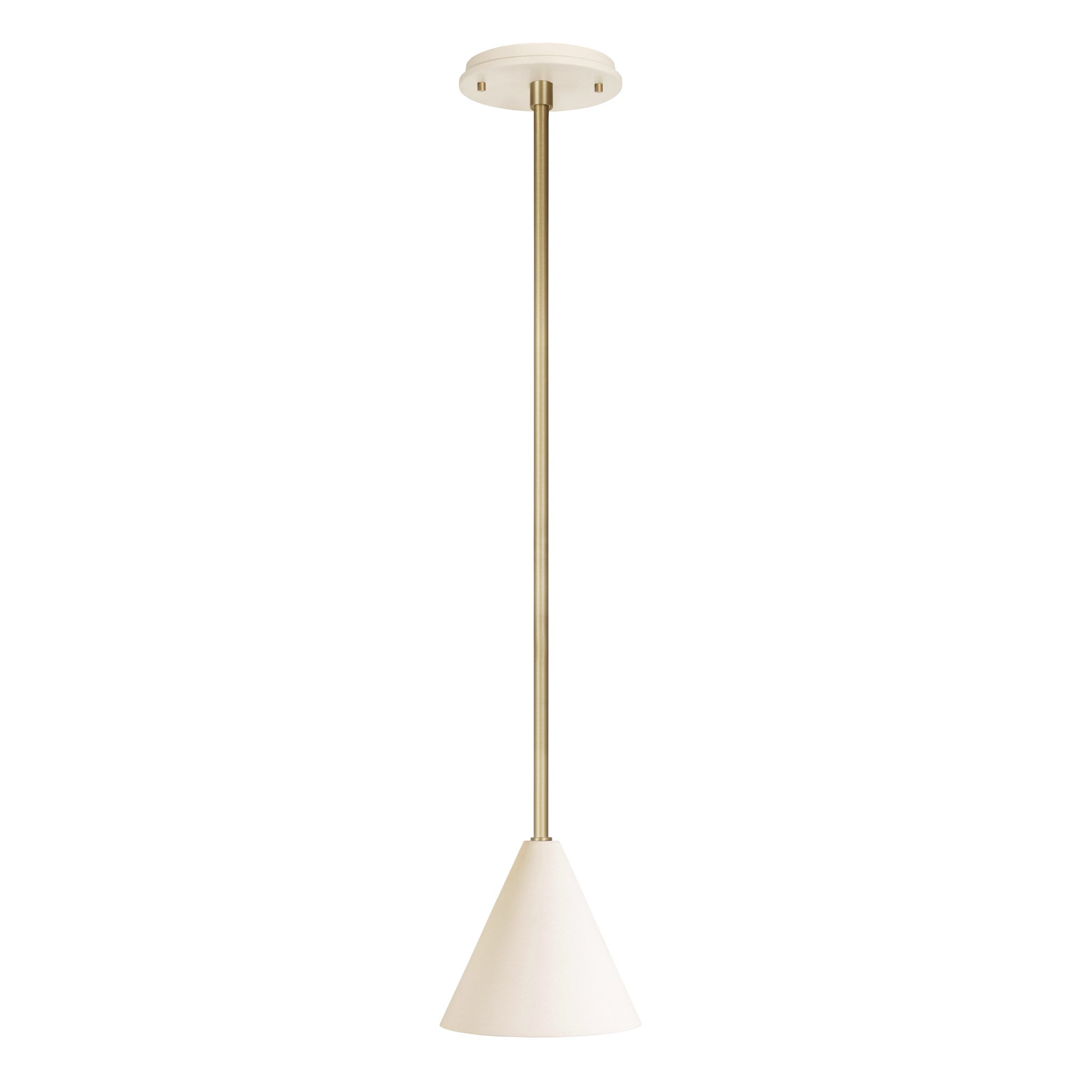 Petra Ceramic Pendant shown in Brass with a Bone Ceramic canopy