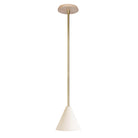 Petra Ceramic Pendant shown in Brass with a Maple Wood canopy